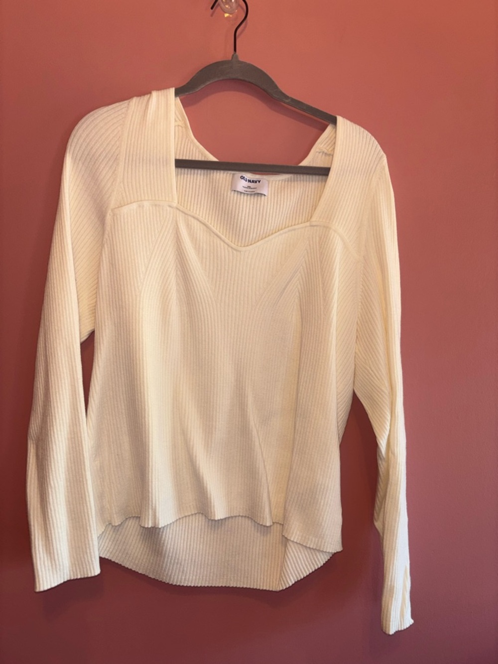 Old Navy Cream Ribbed Long-Sleeve Top